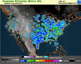 reflectivity map before applying quality control to remove non-meteorological effects.
